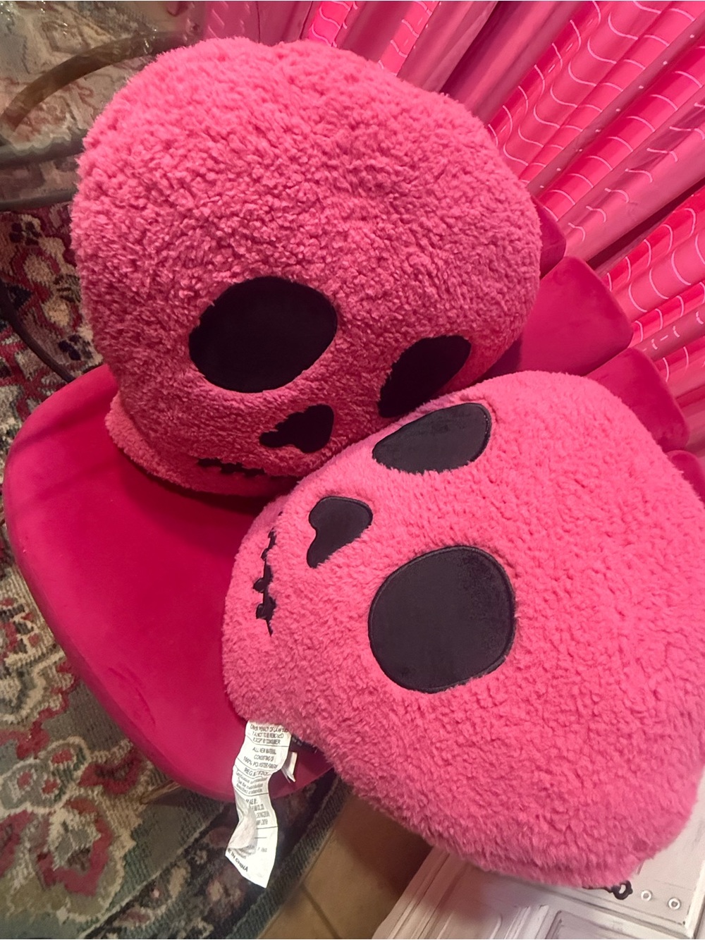 Pink Fuzzy Skull Throw Pillow (2 pillows)